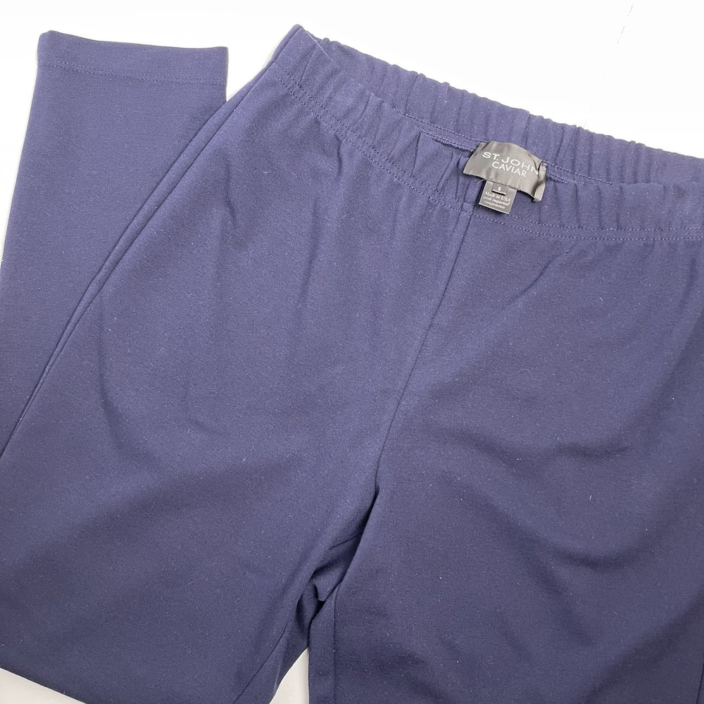 St. John Caviar Women's Small Navy Blue Elastic Waist Leggings Pants Pull On USA